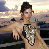 Taooba Cheetah Print Backless Top