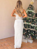 Taooba- Two Piece White Sleeveless Top and Long Skirt Set