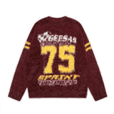 sweater American Retro College Sports Style Letters Contrast Color Sweater Men's and Women's Street Loose Lazy Style Couple Sweater