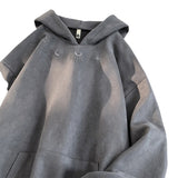 90s fashion men Charcoal Gray Suede Sweater Stiff American Retro Coat Men's  High Weight Embroidered Hoodie