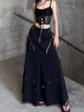 grunge outfits Retro Washed Black Profile Overalls Skirt for Women 2024 Summer Thin Functional Hot Girl Dress