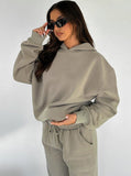 Taooba- Casual Gray Hooded Long Sleeve Sweater and Trousers Set