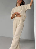 Taooba- Loose Shirt Wide Leg Pants Two Piece Set