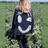 casual outfits 2024 New Smiley Face Contrast Color Loose Slimming round Neck Knitted Sweater Women's Top