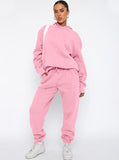 Taooba- Casual Pink Hooded Long Sleeve Sweater and Trousers Set