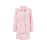 Taooba business casual outfits Autumn Suit Collar Long Sleeve Suit Skirt Pink Casual Style Loose Mid Waist A- line Skirt