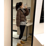 egirl style Black Short down Jacket Women's Winter 2024 Lightweight Thickened College Style Stand Collar White Duck down Kendou Style Bread Coat