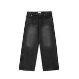 Taooba- 10813 WASHED BLACK WIDE STRAIGHT DENIM JEANS