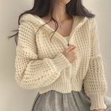 frat boy outfits Korean Chic Autumn and Winter New Hooded Knitted Cardigan Loose Lazy Temperament Zipper Sweater Coat