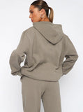 Taooba- Casual Gray Hooded Long Sleeve Sweater and Trousers Set