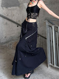 grunge outfits Retro Washed Black Profile Overalls Skirt for Women 2024 Summer Thin Functional Hot Girl Dress