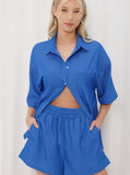 Taooba- Blue Collared Button Shirt and Shorts Set