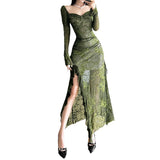 cybergoth dress to impress Style 2024 Autumn New Women's Clothing Wizard of Oz Fantasy Lace Long Skirt High Waist Design Slim Fit Dress