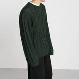 Taooba-10183 DARK GREEN TWIST KNITTED SWEATER