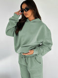 Taooba- Casual Green Hooded Long Sleeve Sweater and Trousers Set