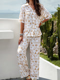 Taooba- White Temperament Printed Short-Sleeved Suit