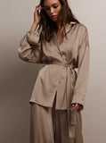 Taooba- Elegant Two Piece French V-Neck Nightwear Wide Leg Pants