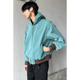  jacket outfit Hip Hop High Street Lake Green Canvas Washed Boxy Short Hooded Jacket Men's Autumn Loose Jacket