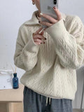 frat boy outfits Lapel Twist Zipper Knitted Pullover Women's Autumn and Winter New Long Sleeve Solid Color Elegant Loose Top Women's Fashion