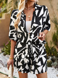 Taooba- Two Piece Geometric Printed White and Black Shorts Set