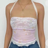 grunge dti Sweet Niche Style Design Lace Edge Strap off-the-Neck Tube Top Thin Summer Fashion Navel Short Vest