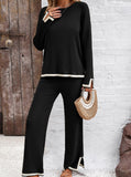 Taooba- Black Long-Sleeve Shirt and Small Slit Long Pants Knitted Suit