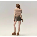 knitted French Rose Jacquard Sweater Woolen Personality Street Fashion off-Shoulder Waist-Tight Sweater