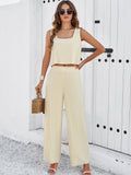 Taooba- Khaki Two Piece Sleeveless Top and Loose Pants Set