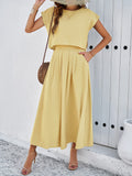 Taooba- Yellow Sleeveless Top and Flared Long Skirt Suit