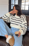 sweater Autumn and Winter New Striped Sweater Sweater round Neck Long Sleeve Loose Casual Pullover Sweater Top