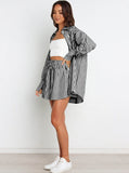 Taooba- Black Striped Long Sleeves and Shorts Set