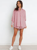 Taooba- Red Striped Long Sleeves and Shorts Set