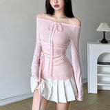 cute outfits fall Wind 2024 Spring Women's Fashion Sexy Long-Sleeved round Neck Waist Lace-up T-shirt