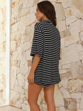 Taooba- Black Striped Half Sleeve Tops and Shorts Set