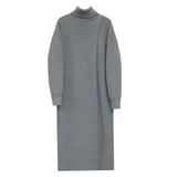 Taooba long sweater dress outfit Turtleneck Split Sweater Dress Knitted Pullover Mid-Length over-the-Knee Slimming Inner Matching Coat