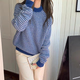 sweatshirt Houndstooth Sweater for Women 2024 New Autumn and Winter Loose Korean Style Versatile Lazy Style Pullover Sweater Top for Students