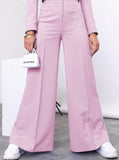 Taooba- Pink Long Sleeve Collared Top and Loose Pants Set