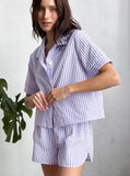 Taooba- Two Piece Purple Soft Short Sleeved Shorts Pajamas Set