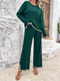 Taooba- Knitted Solid Color Long-Sleeve and Small Slit Long Pants Suit