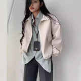 business casual outfits Chic Autumn Niche Lapel Double Open Zipper Design Large Pocket Loose Leather Coat for Women