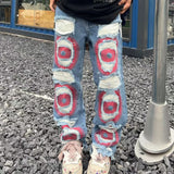 senior jeans Heavy-Duty Embroidered Ripped Jeans Niche New Spring and Summer Loose Trendy Straight Long Pants Straight