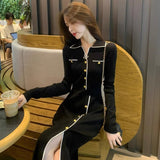 2000s fashion Autumn and Winter Knitted Dress Women's High-Grade Socialite Elegant Slim Bottoming Long-Sleeved Skirt