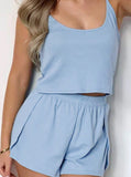 Taooba- Blue Two Piece Sleeveless Top Pajama Short Set