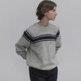 casual fall outfits  Homemade Korean round Neck Alpaca Wool Sweater Women's Autumn and Winter Niche Stitching Striped Retro Top