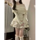 dream clothes Two-Piece Suit 2024 Autumn and Winter New Preppy Style Niche off-Shoulder Knitted Sweater + Skirt