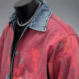 mens outfits 2024 American High Street Color Matching Tie-Dye Gradient Denim Coat Men's Spring and Autumn Retro Distressed All-Matching Jacket