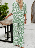 Taooba- Green Printed Button Up Shirt and Pants Set