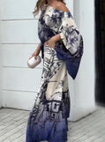 Taooba- Temperament Printed Long Sleeved Bat Shirt Wide Leg Pants Suit