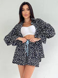 Taooba- Two Piece Floral Print Cardigan Long Sleeve Shorts Pajamas Suit