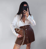 business casual outfits Women's Pleated Black Skirt Fashionable Slimming Button Leather Women's Skirt